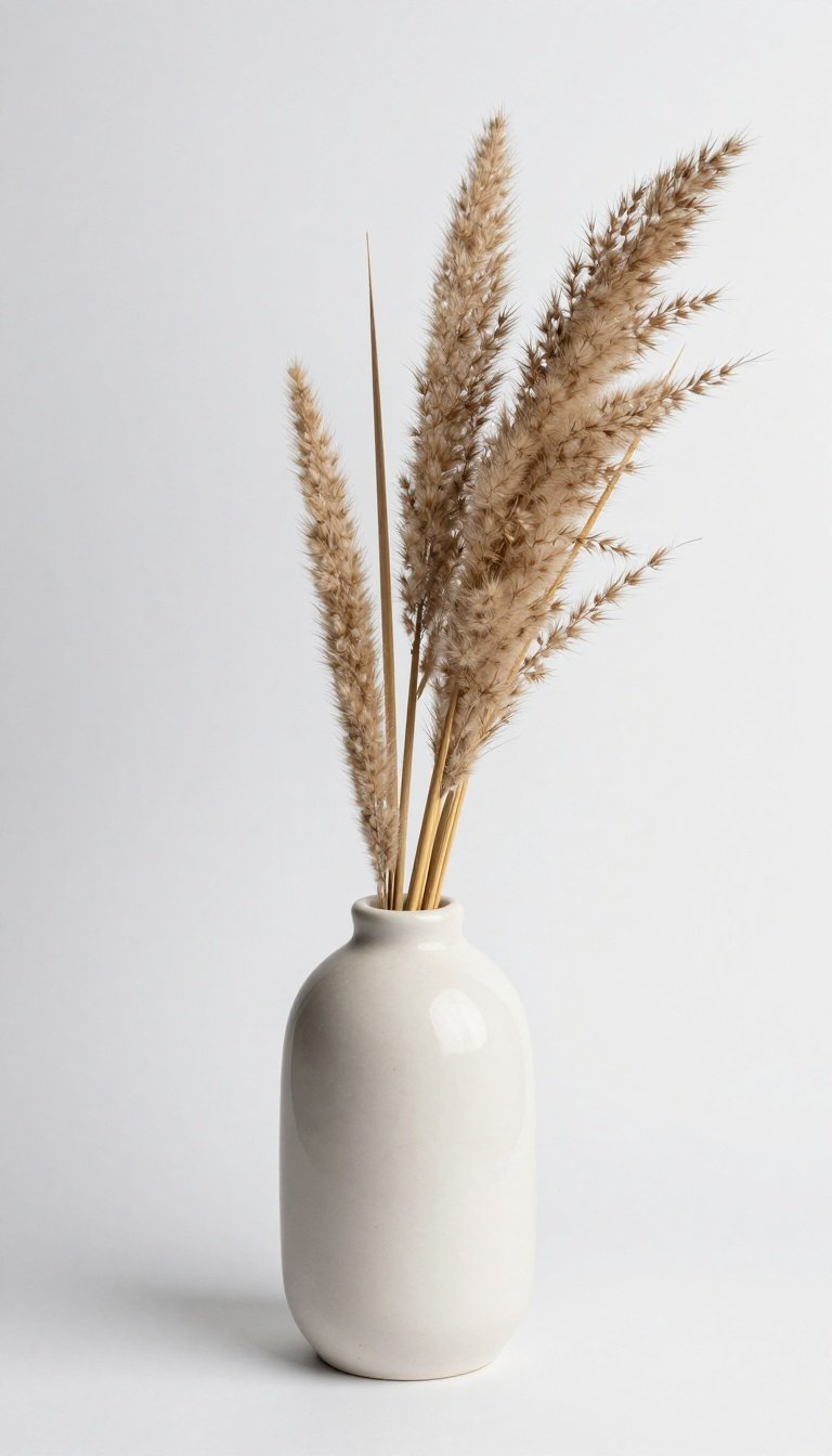 Ceramic vase filled with dried pampas grass as fall apartment decor accent
